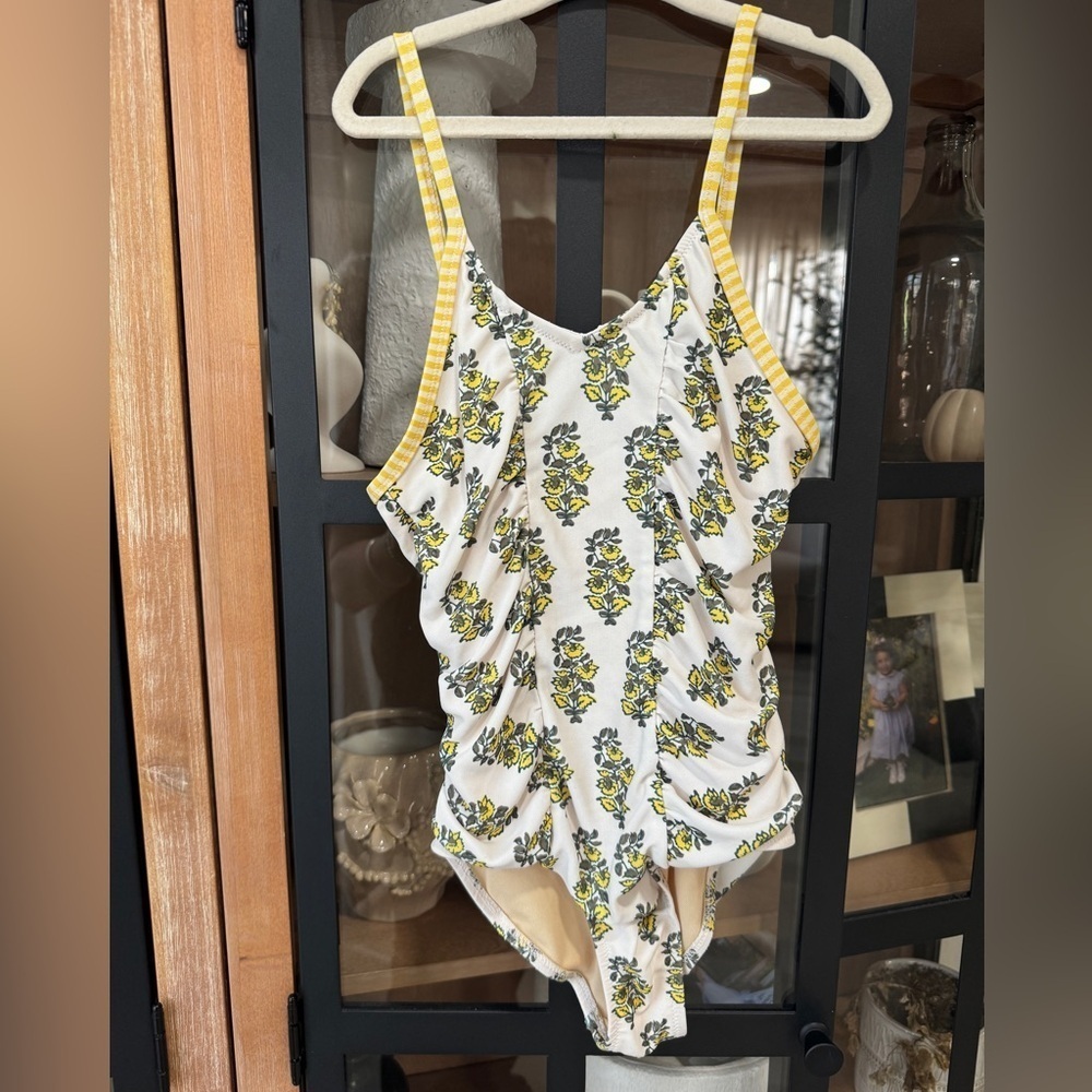 Pink Chicken girls one piece swimsuit block floral print scoop neck effie